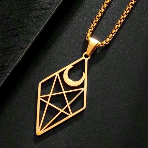 HALLOWEEN SALE Goth Gold Lunar Moon Pentagram Pendant Necklace - Picture 1 of 4